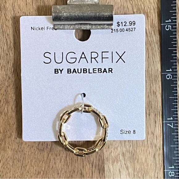 4/$20 BaubleBar Sugarfix Womens Ring Size 8 Chain Link Gem Accent Ring Gold Tone - Picture 4 of 6